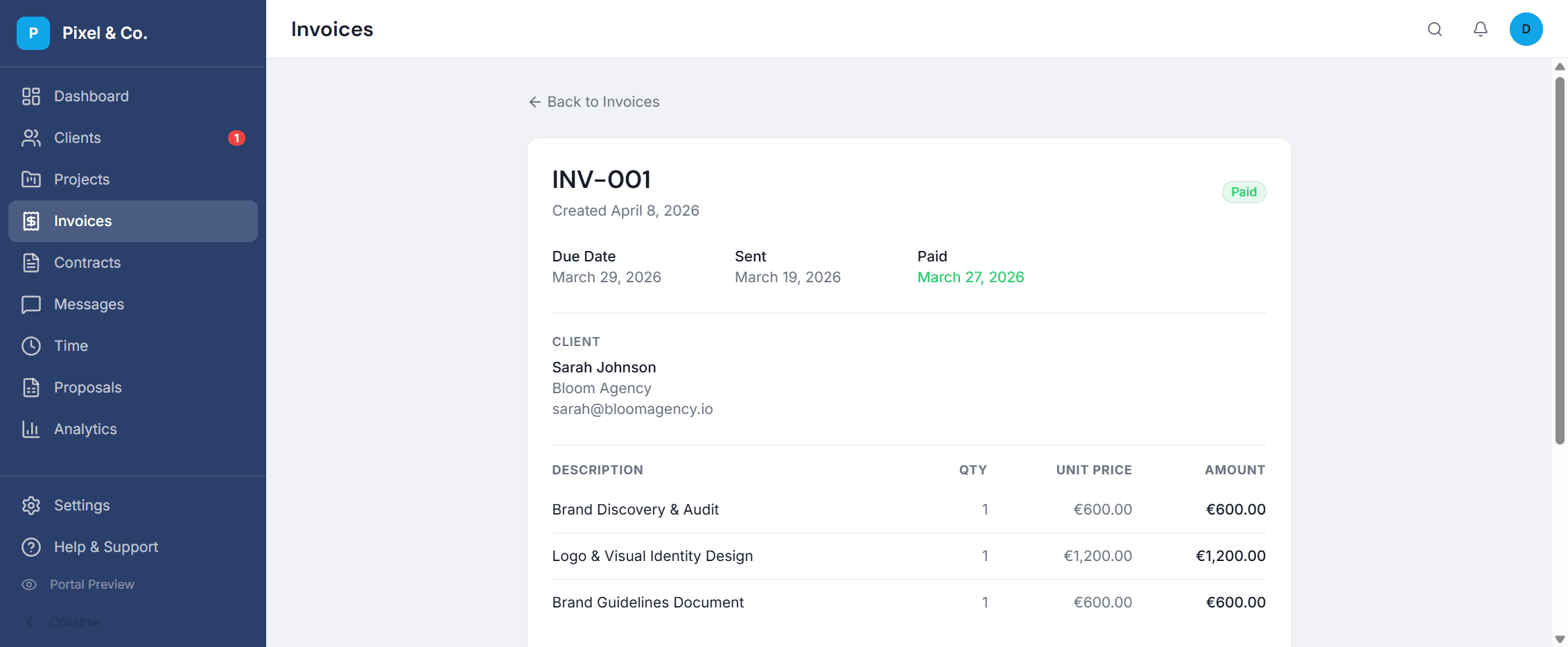 Frelvo invoice