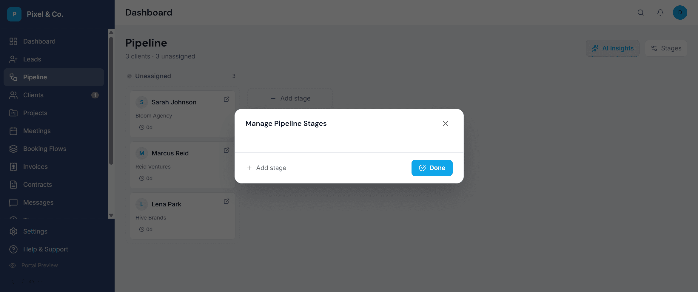 Frelvo CRM pipeline